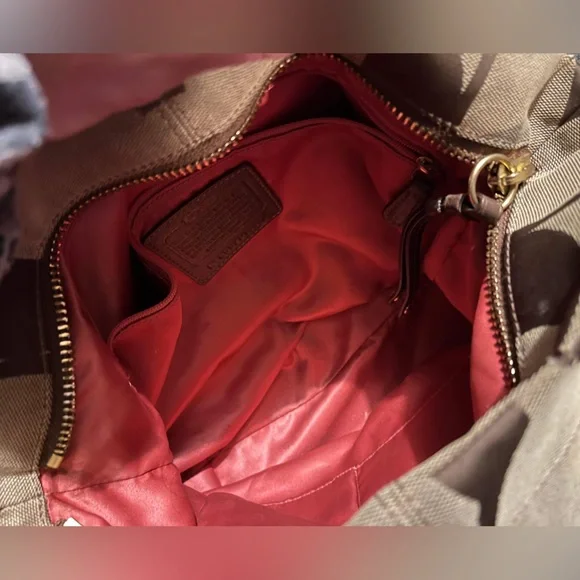 Coach 24CM Signature Khaki Brown Duffle Shoulder Bag Handbag F15067 Leather - Picture 15 of 16